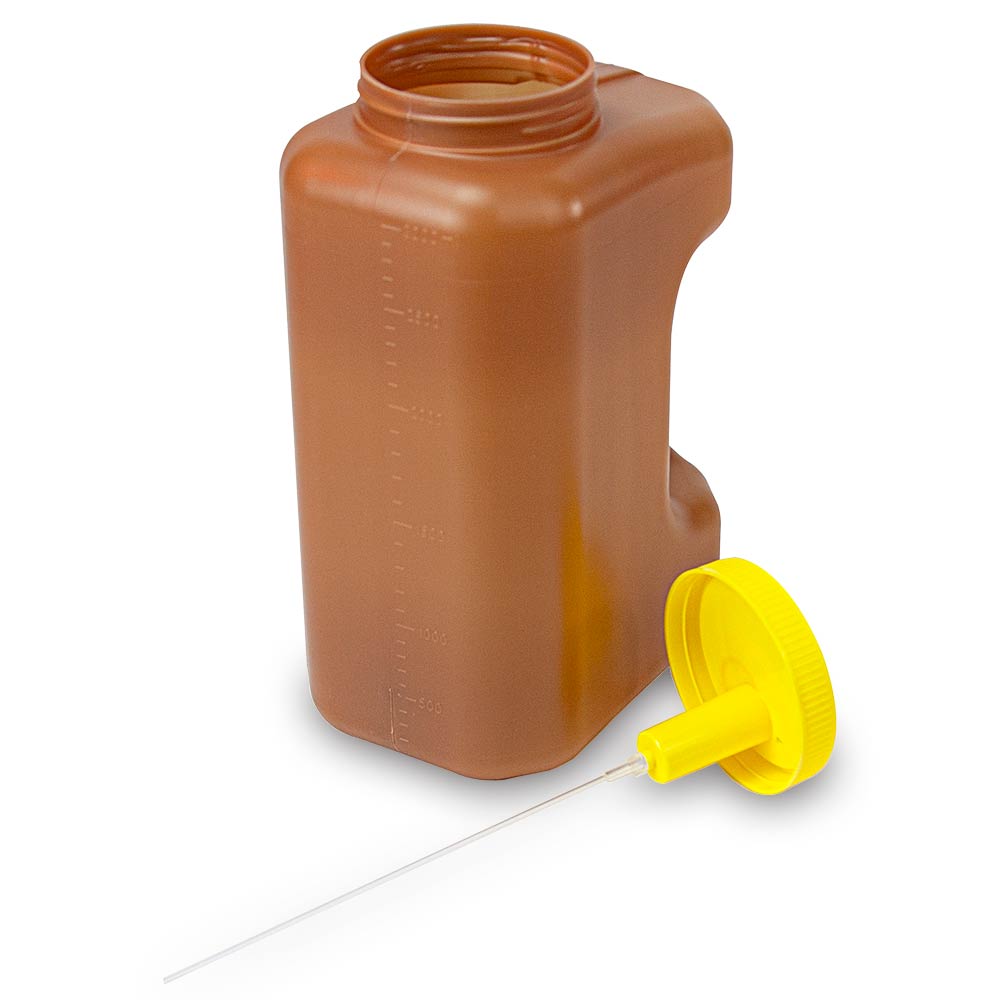 Globe Scientific Container, 24 Hour Urine Collection, 3000mL (3 Liter), Affixed TransferTop Screwcap, Amber Image